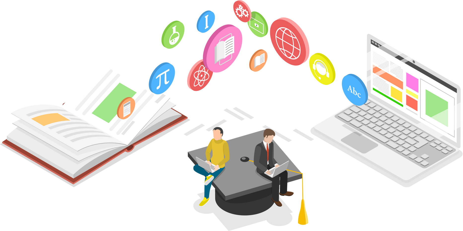 3D Isometric Flat  Conceptual Illustration of E-learning