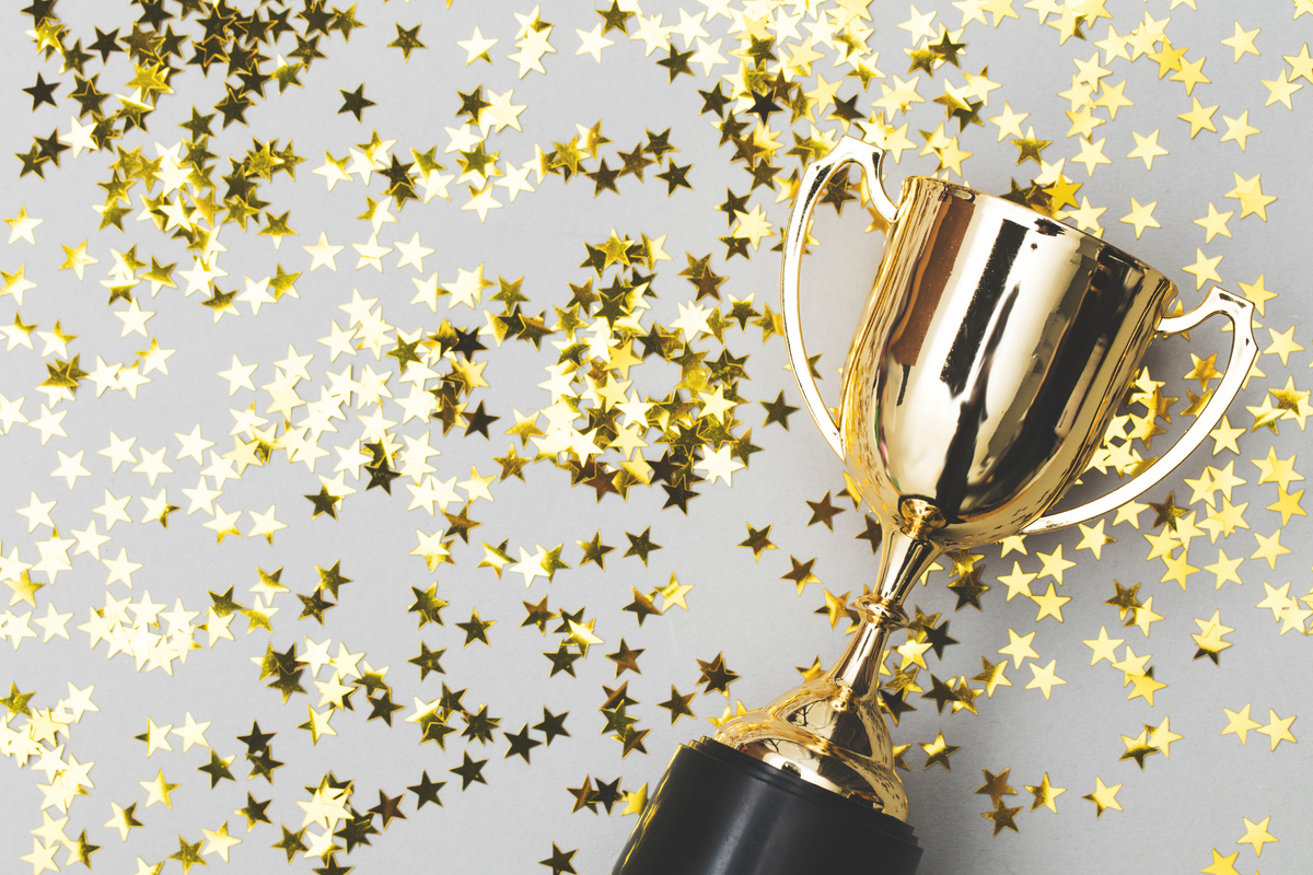 Gold Winners Trophy with Golden Shiny Stars